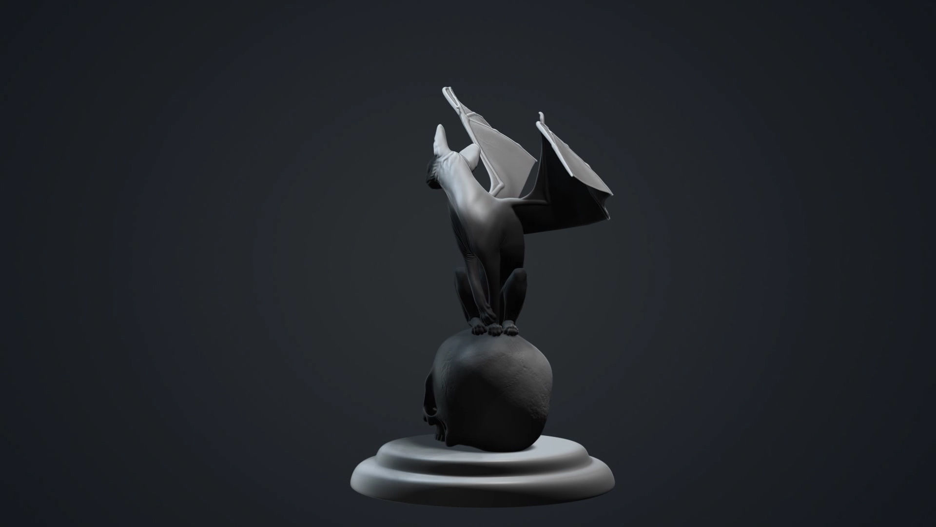 Halloween Bat Cat sitting on Skull 3D print model_3