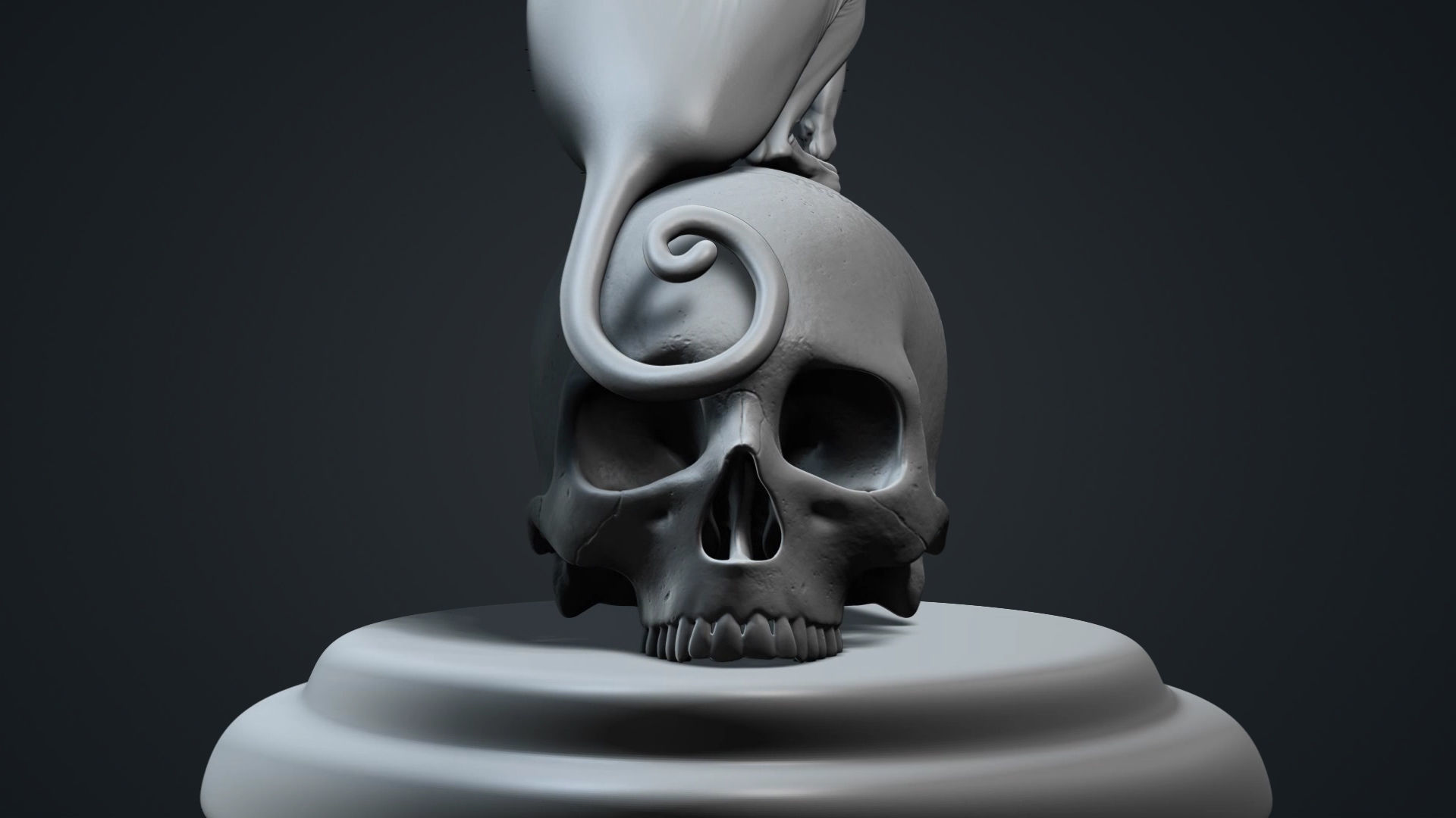 Halloween Bat Cat sitting on Skull 3D print model_7
