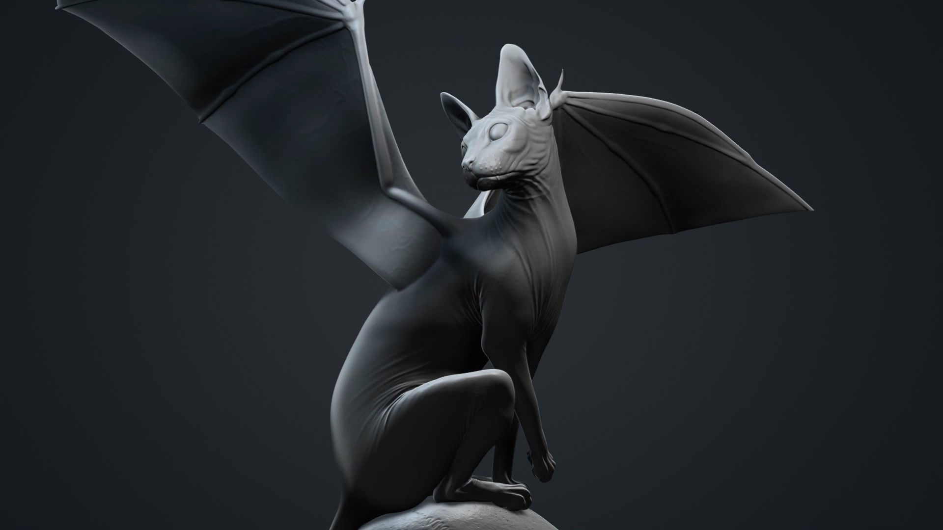 Halloween Bat Cat sitting on Skull 3D print model_5