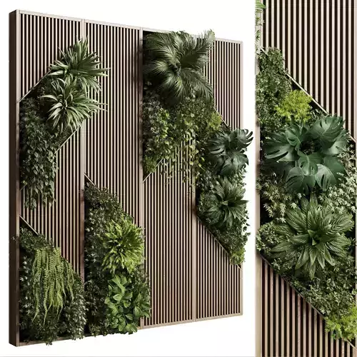 Vertical Wall Garden With Wooden frame Low-poly 3D model