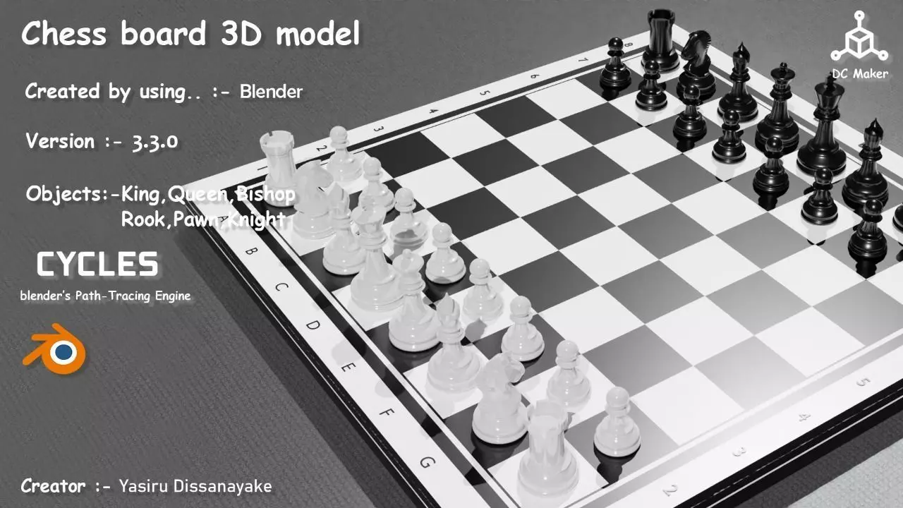 Chess board 3D model Free low-poly 3D model_0