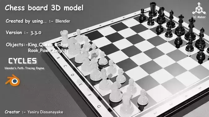 Chess board 3D model Free low-poly 3D model