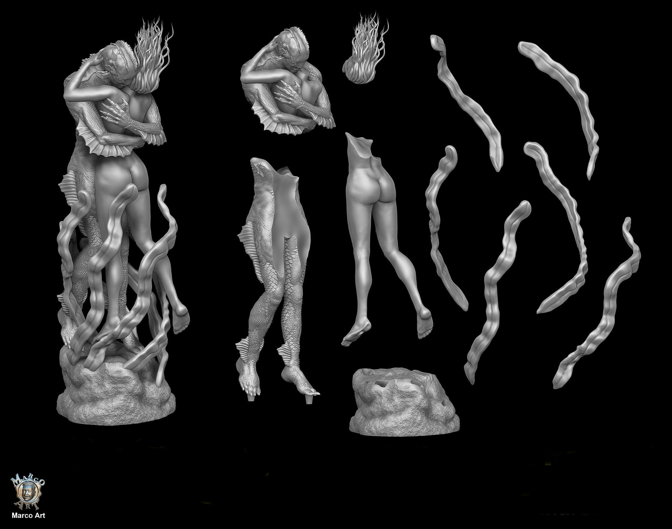 The Shape of Water stl file 3D print model_5