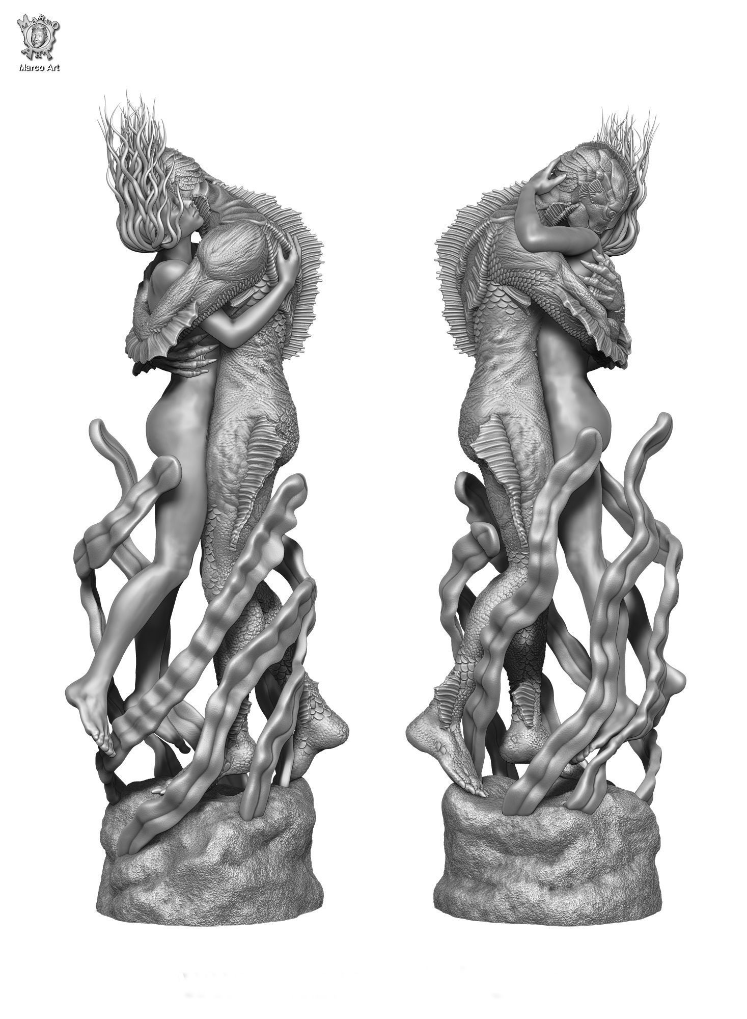 The Shape of Water stl file 3D print model_1