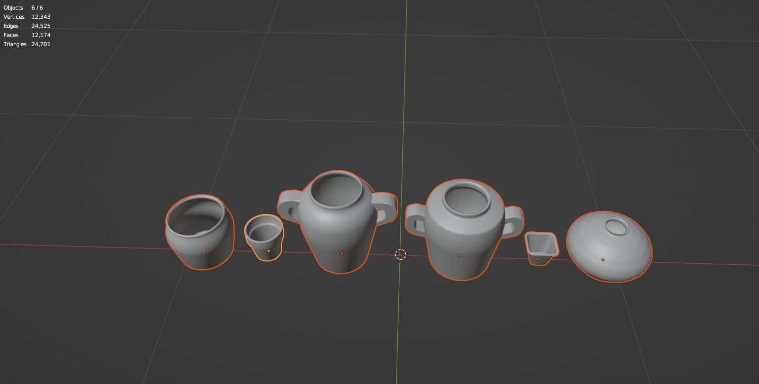 Old Variety of six Clay Pots Low-poly 3D model_2
