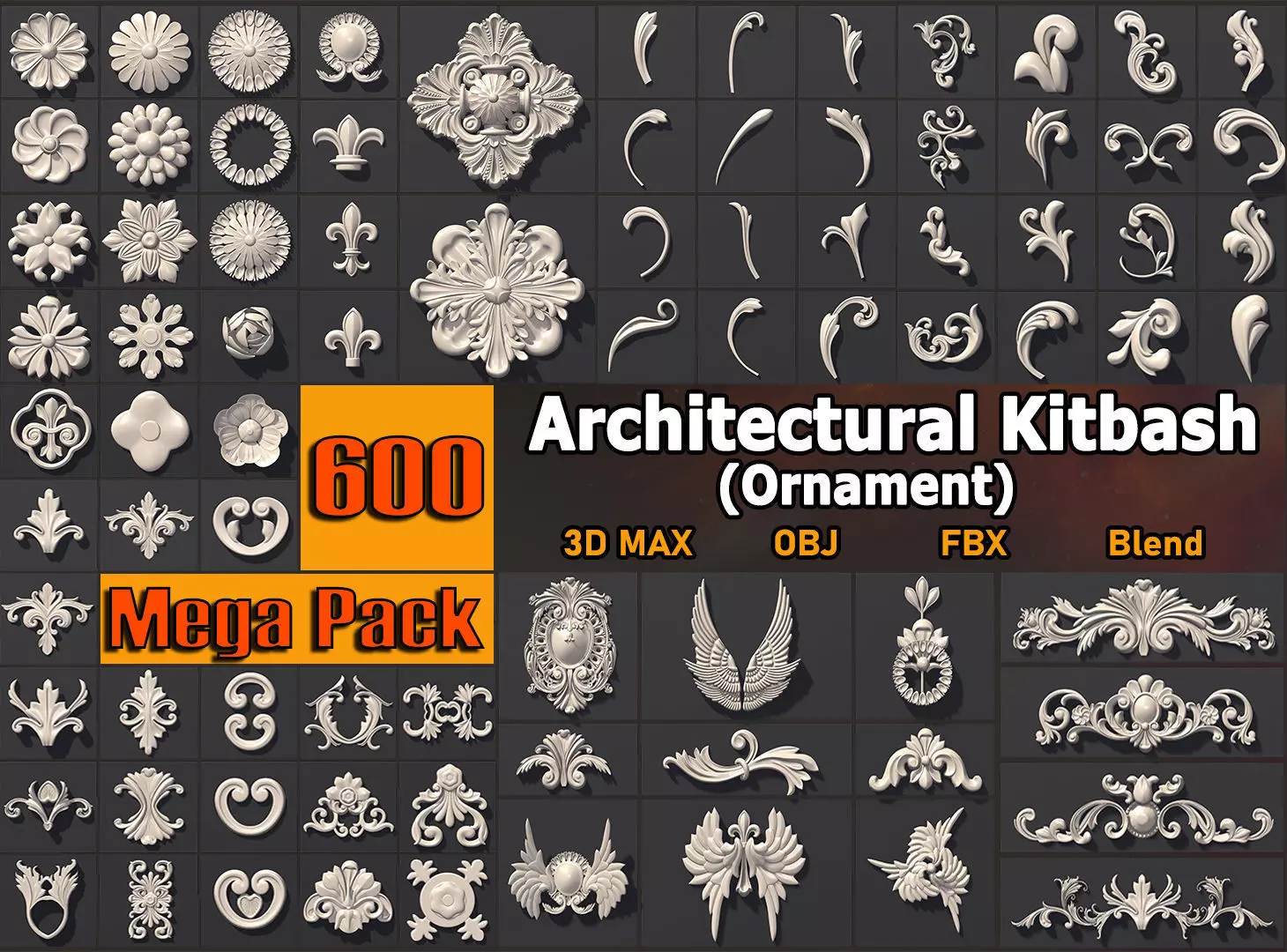 ARCHITECTURAL KITBASH- 600 3d model MEGA Pack  Low-poly 3D model_0