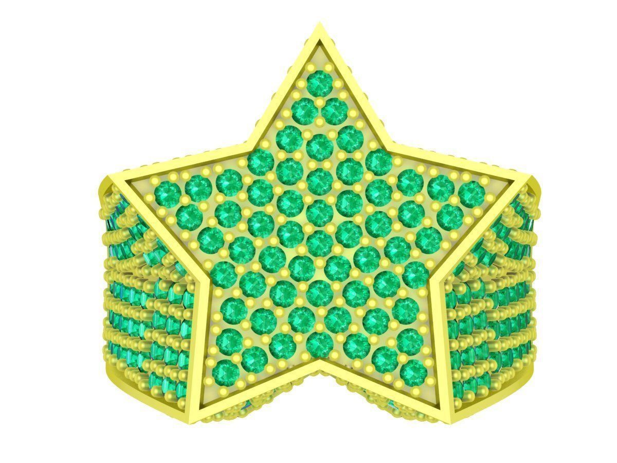 Hip Hop Star Shape Diamond Men Ring 4059  3D print model_2