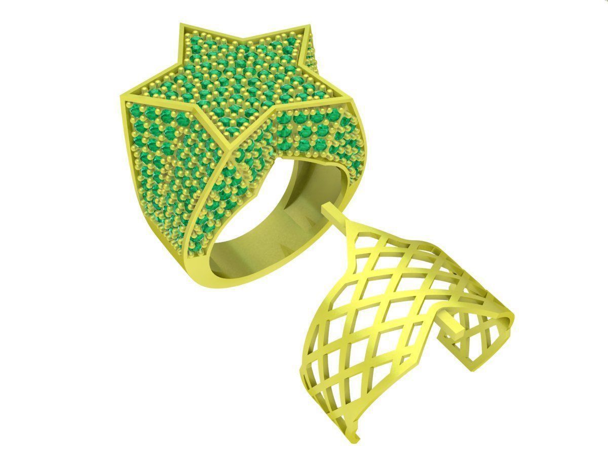Hip Hop Star Shape Diamond Men Ring 4059  3D print model_1