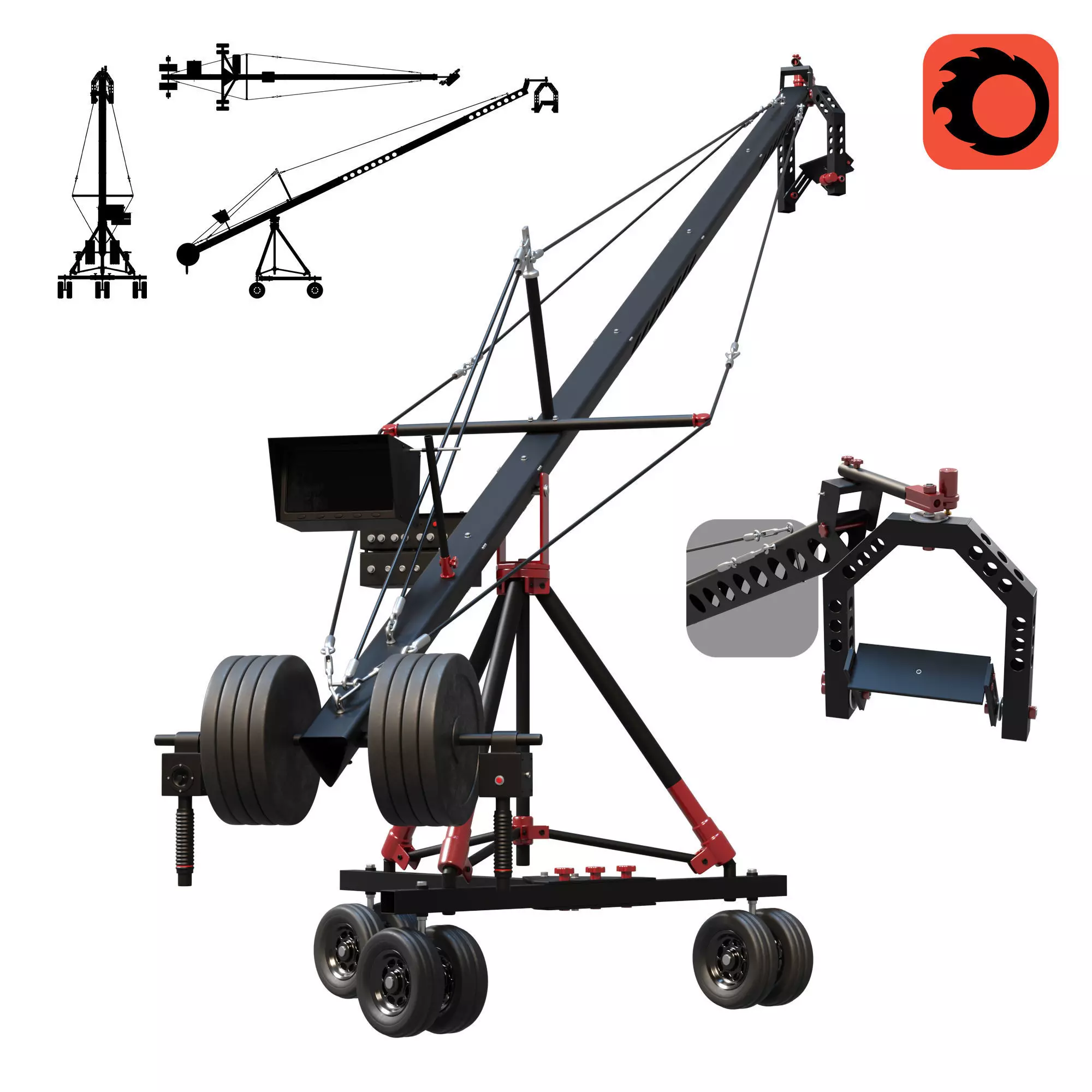 Cinematic camera crane red 3D model_0