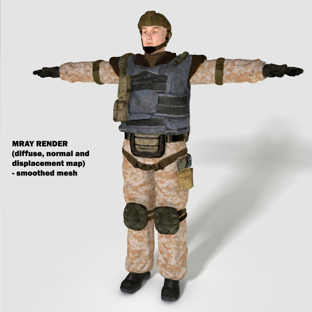 Low poly realistic asiatic soldier Low-poly 3D model_4