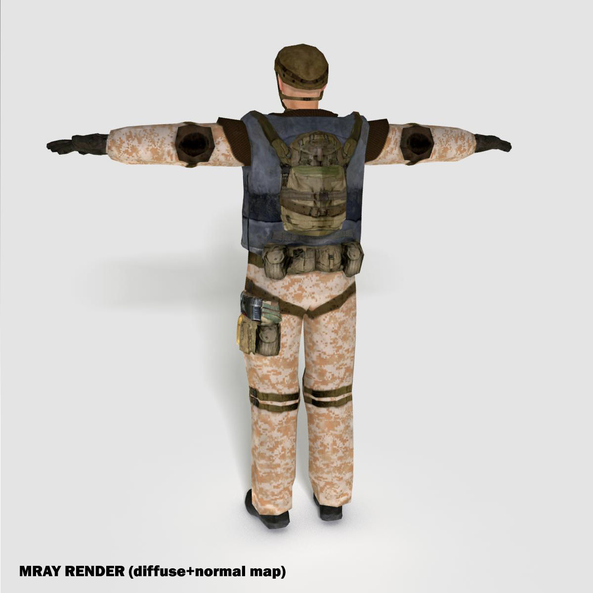 Low poly realistic asiatic soldier Low-poly 3D model_3