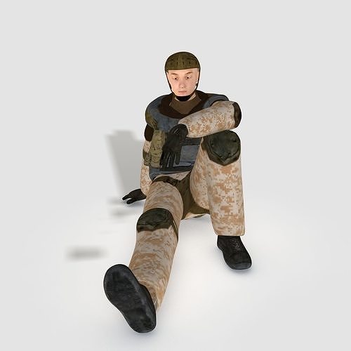 Low poly realistic asiatic soldier Low-poly 3D model