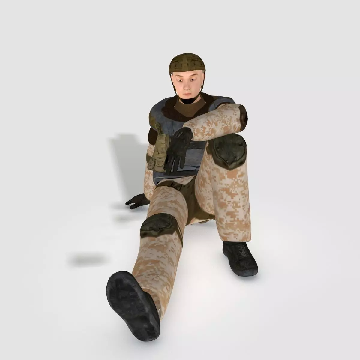 Low poly realistic asiatic soldier Low-poly 3D model_0