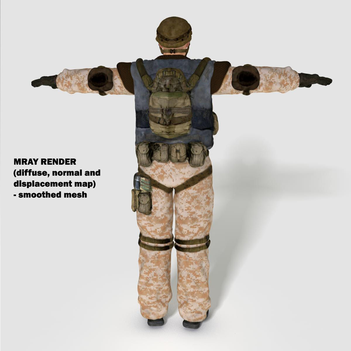 Low poly realistic asiatic soldier Low-poly 3D model_5