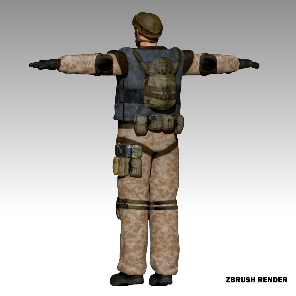 Low poly realistic asiatic soldier Low-poly 3D model_9