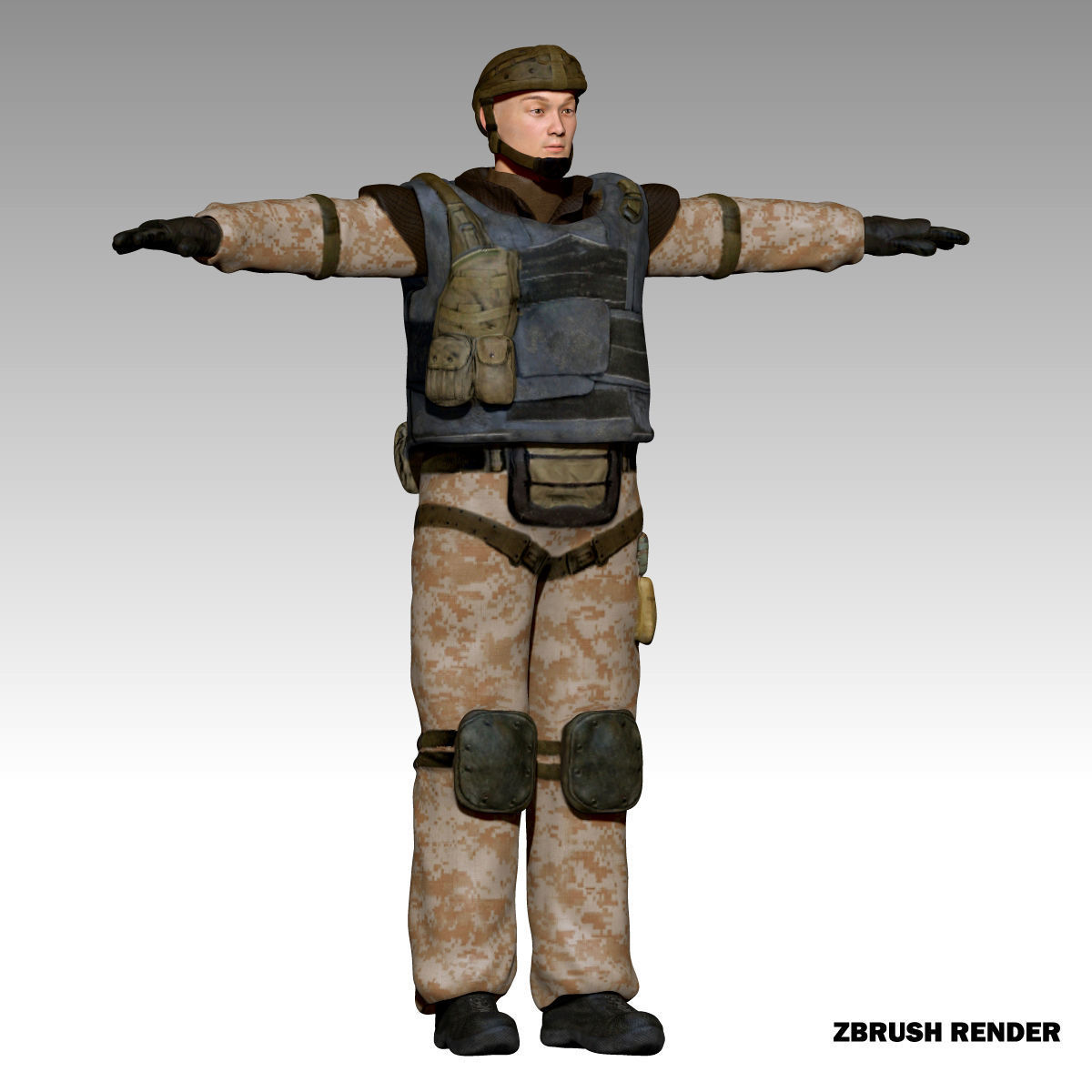 Low poly realistic asiatic soldier Low-poly 3D model_8
