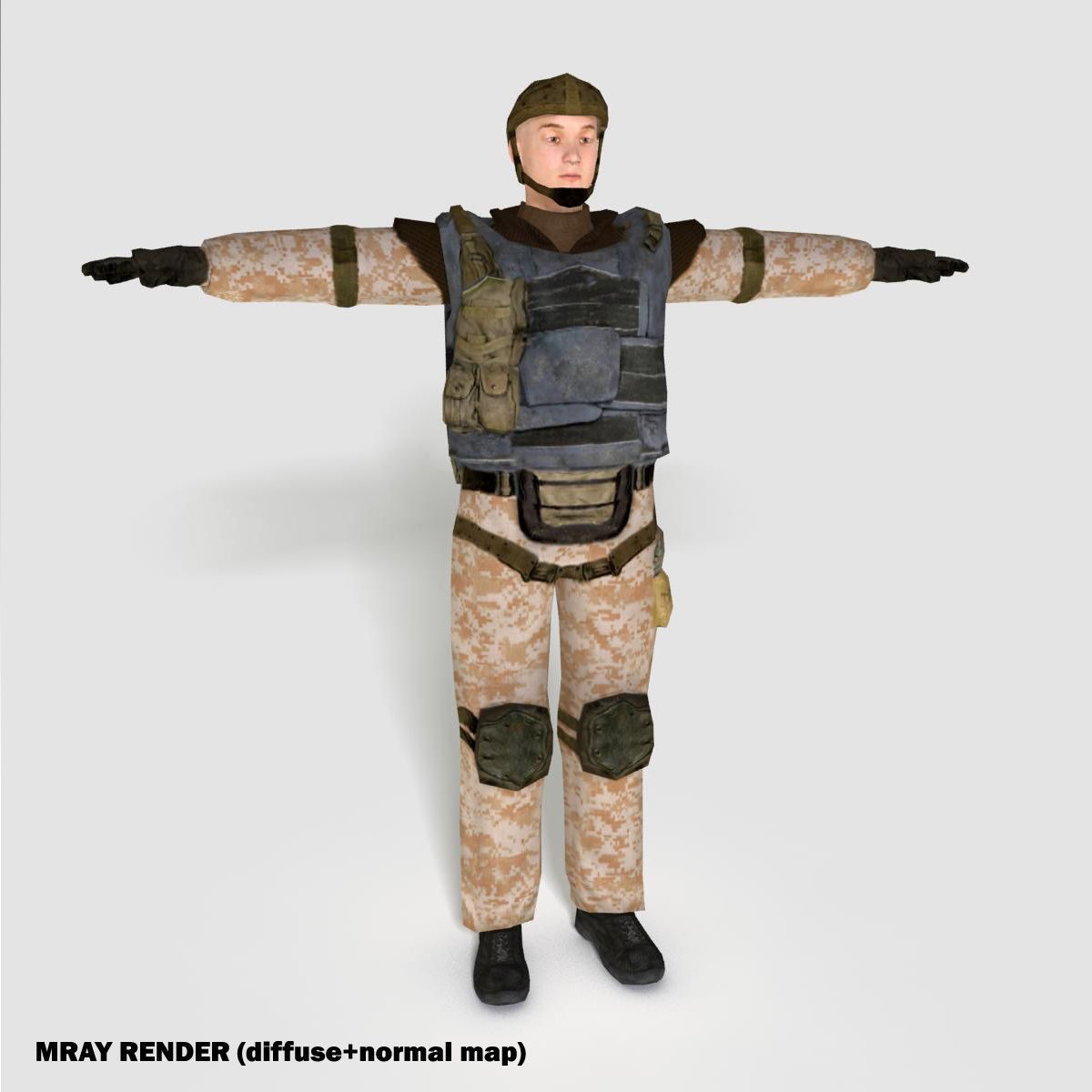Low poly realistic asiatic soldier Low-poly 3D model_2