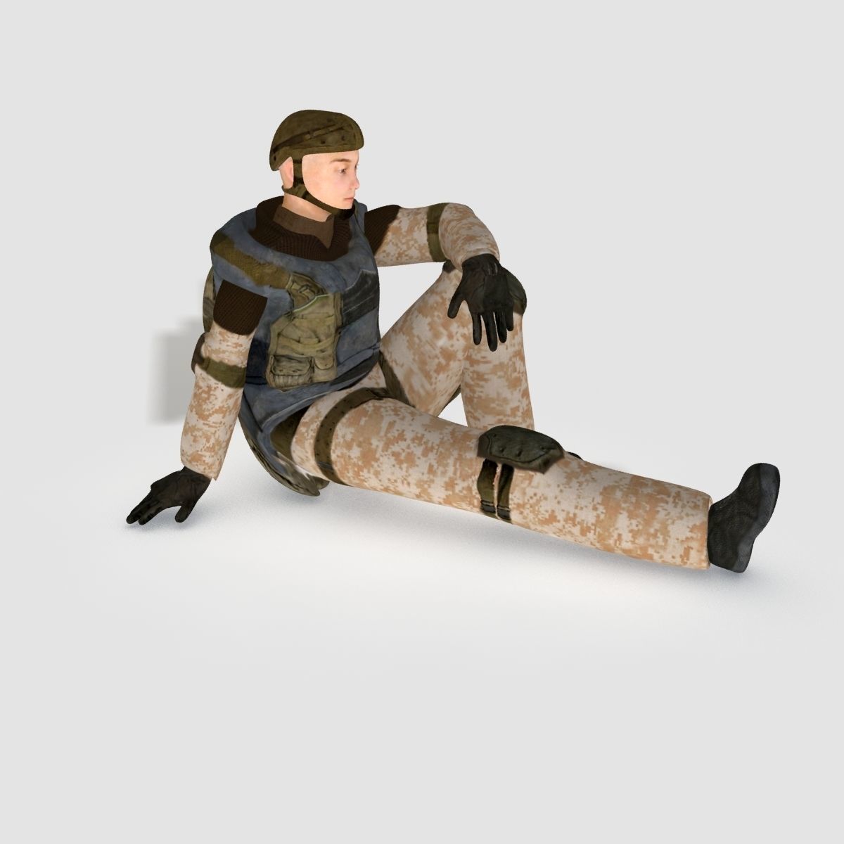Low poly realistic asiatic soldier Low-poly 3D model_1