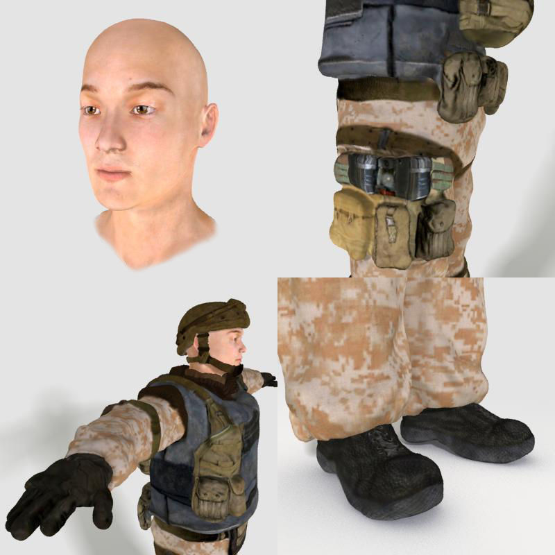Low poly realistic asiatic soldier Low-poly 3D model_6