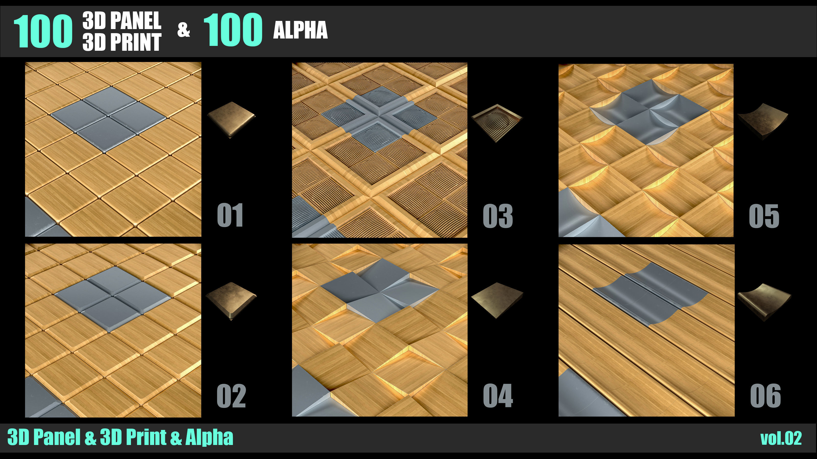100 3D PANEL and 3D PRINT and  ALPHA  VOL 02 3D print model_3