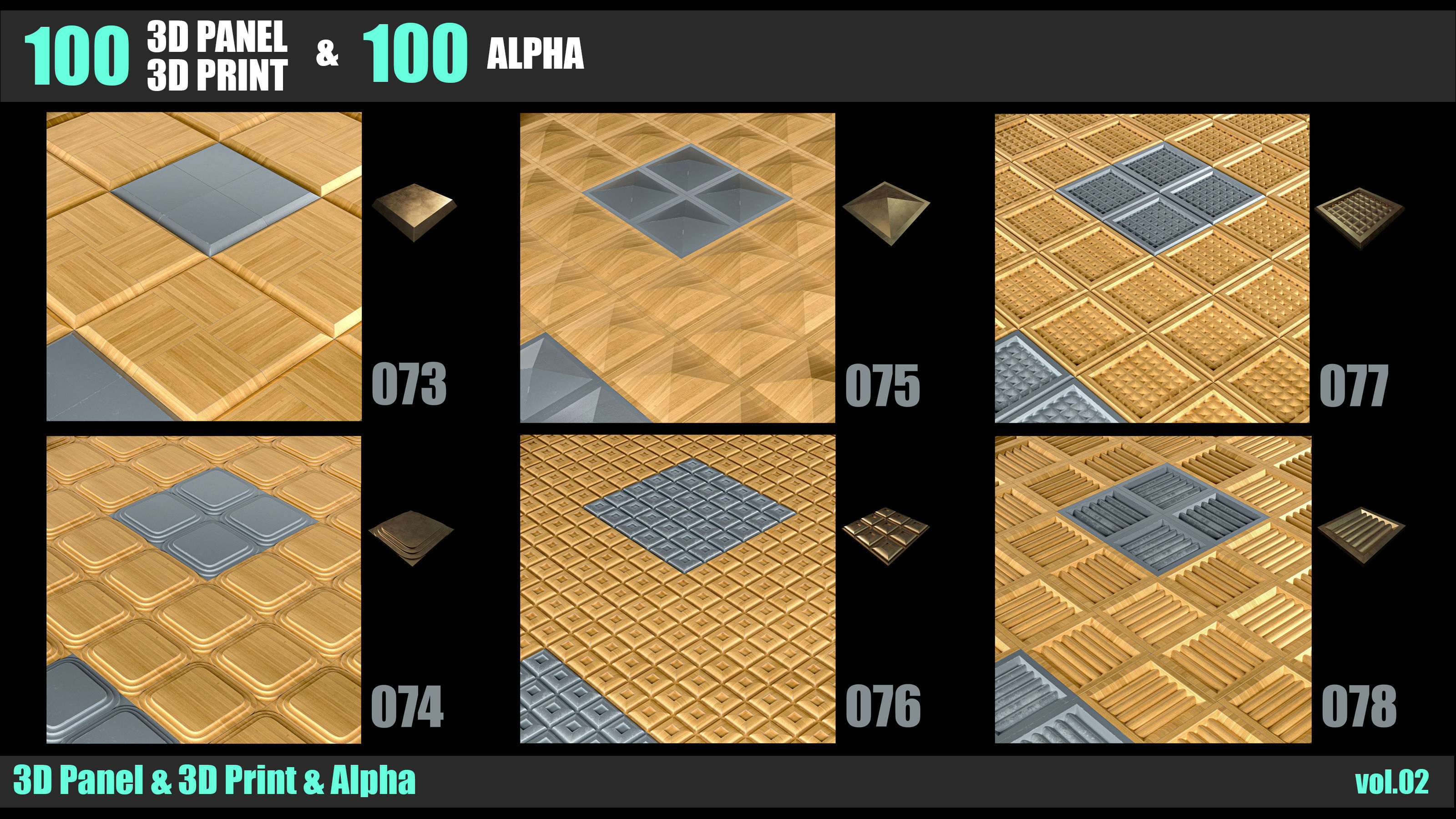 100 3D PANEL and 3D PRINT and  ALPHA  VOL 02 3D print model_15