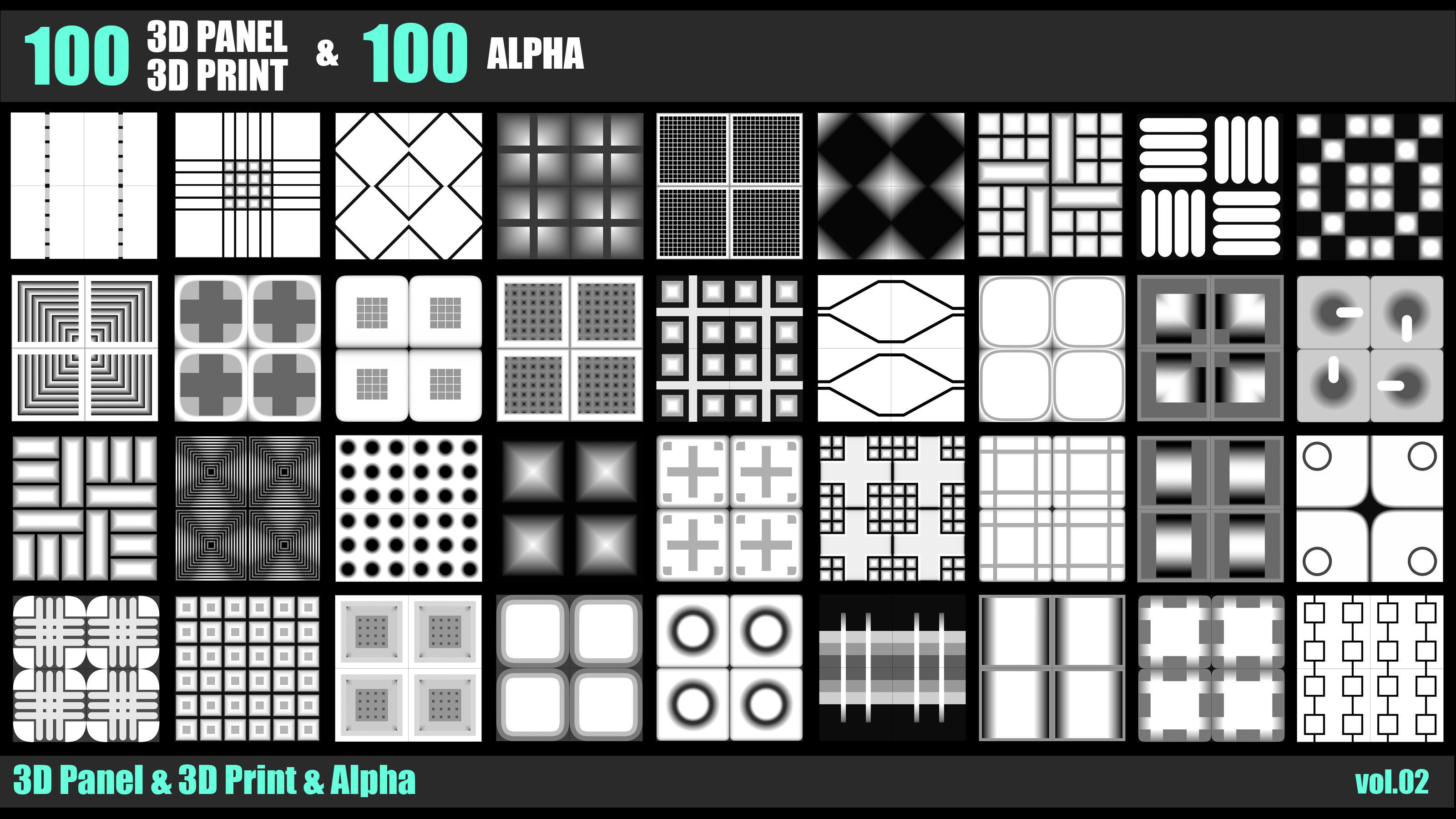 100 3D PANEL and 3D PRINT and  ALPHA  VOL 02 3D print model_2