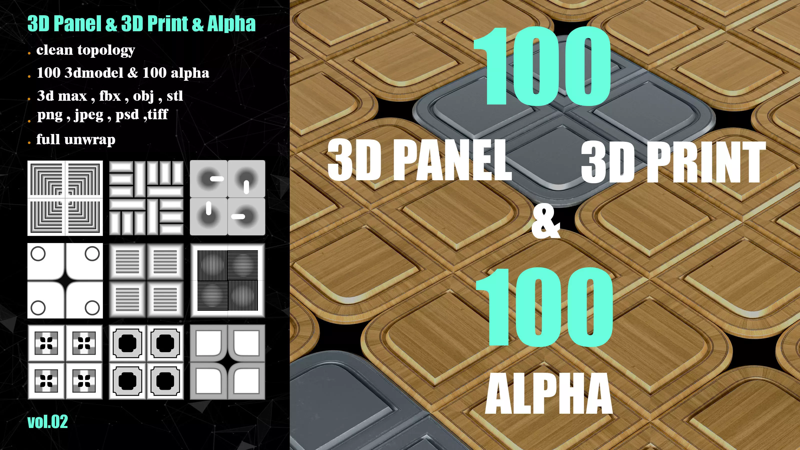 100 3D PANEL and 3D PRINT and  ALPHA  VOL 02 3D print model_0