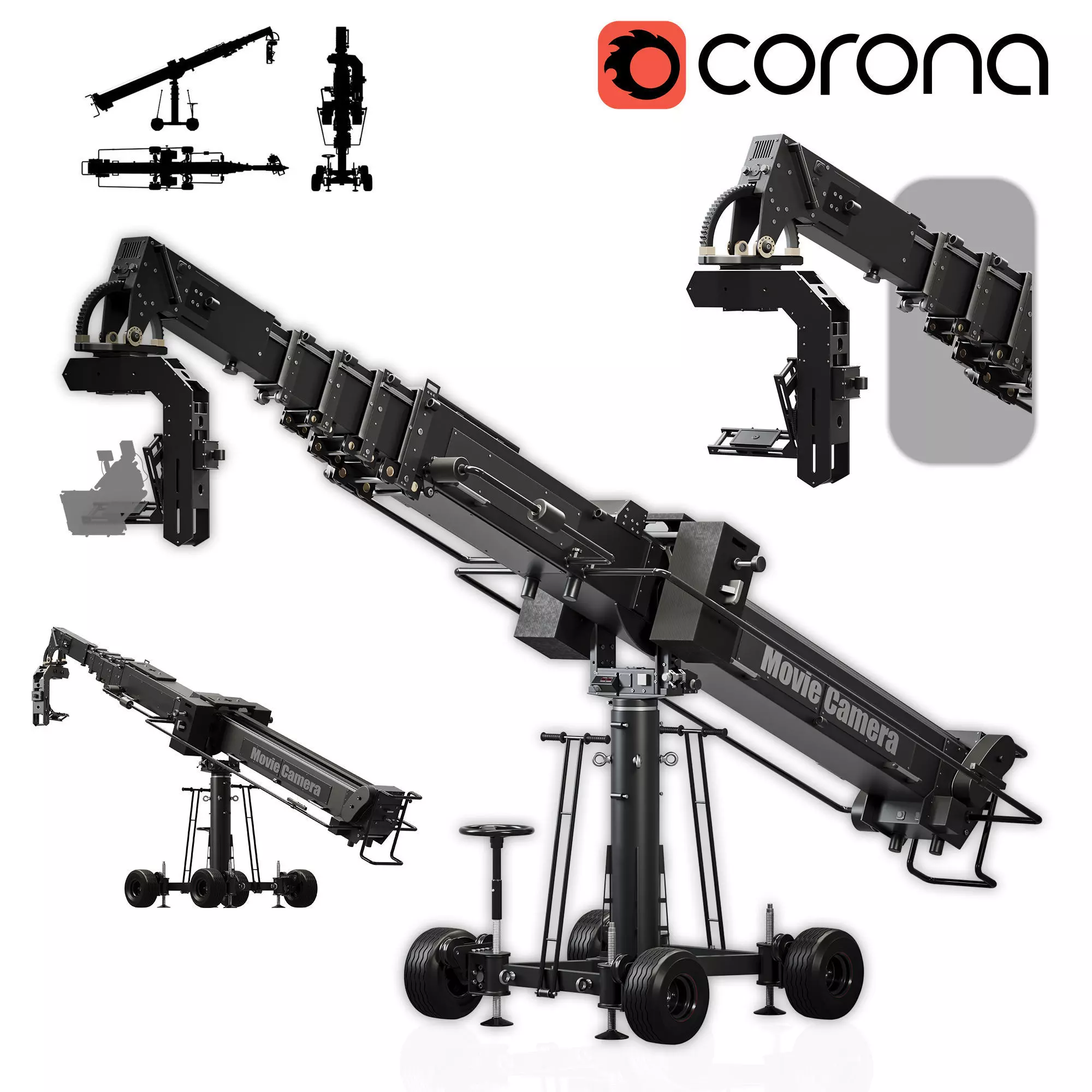 Movie crane camera black 3D model_0