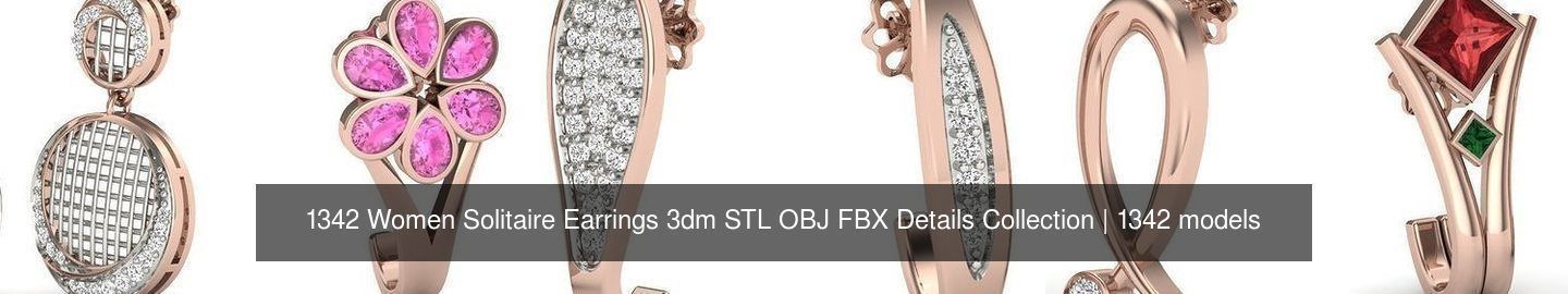 1342 Women Solitaire Earrings 3dm STL OBJ FBX Details Collection _55
