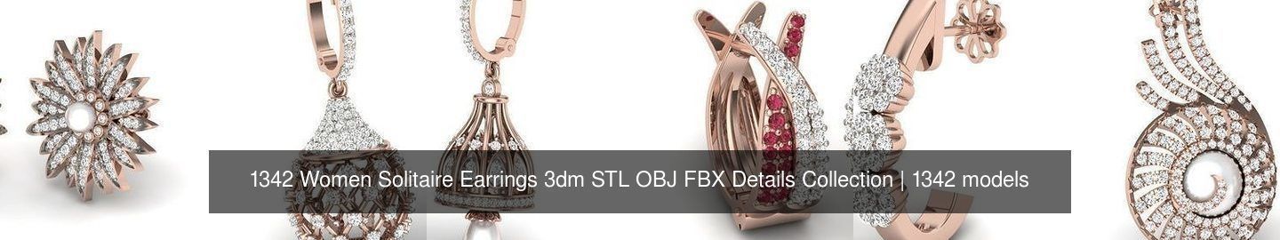 1342 Women Solitaire Earrings 3dm STL OBJ FBX Details Collection _180