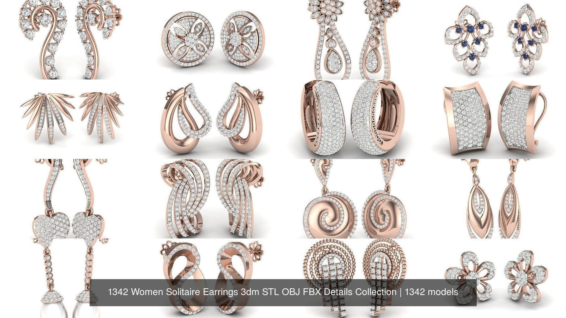 1342 Women Solitaire Earrings 3dm STL OBJ FBX Details Collection _193