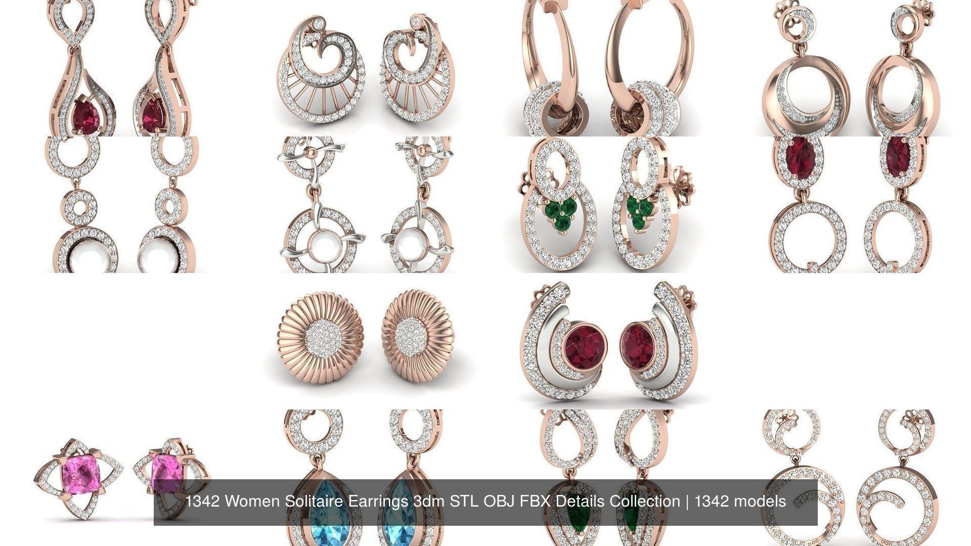 1342 Women Solitaire Earrings 3dm STL OBJ FBX Details Collection _19