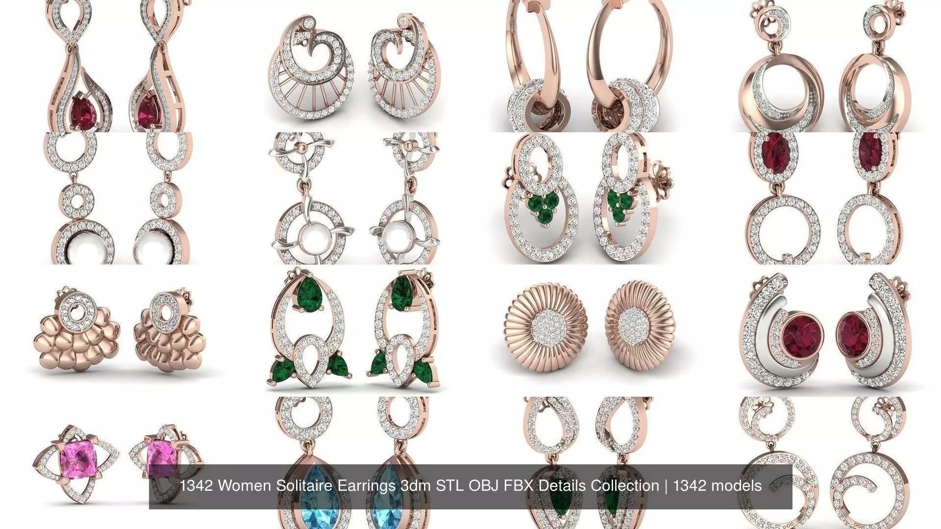 1342 Women Solitaire Earrings 3dm STL OBJ FBX Details Collection _0