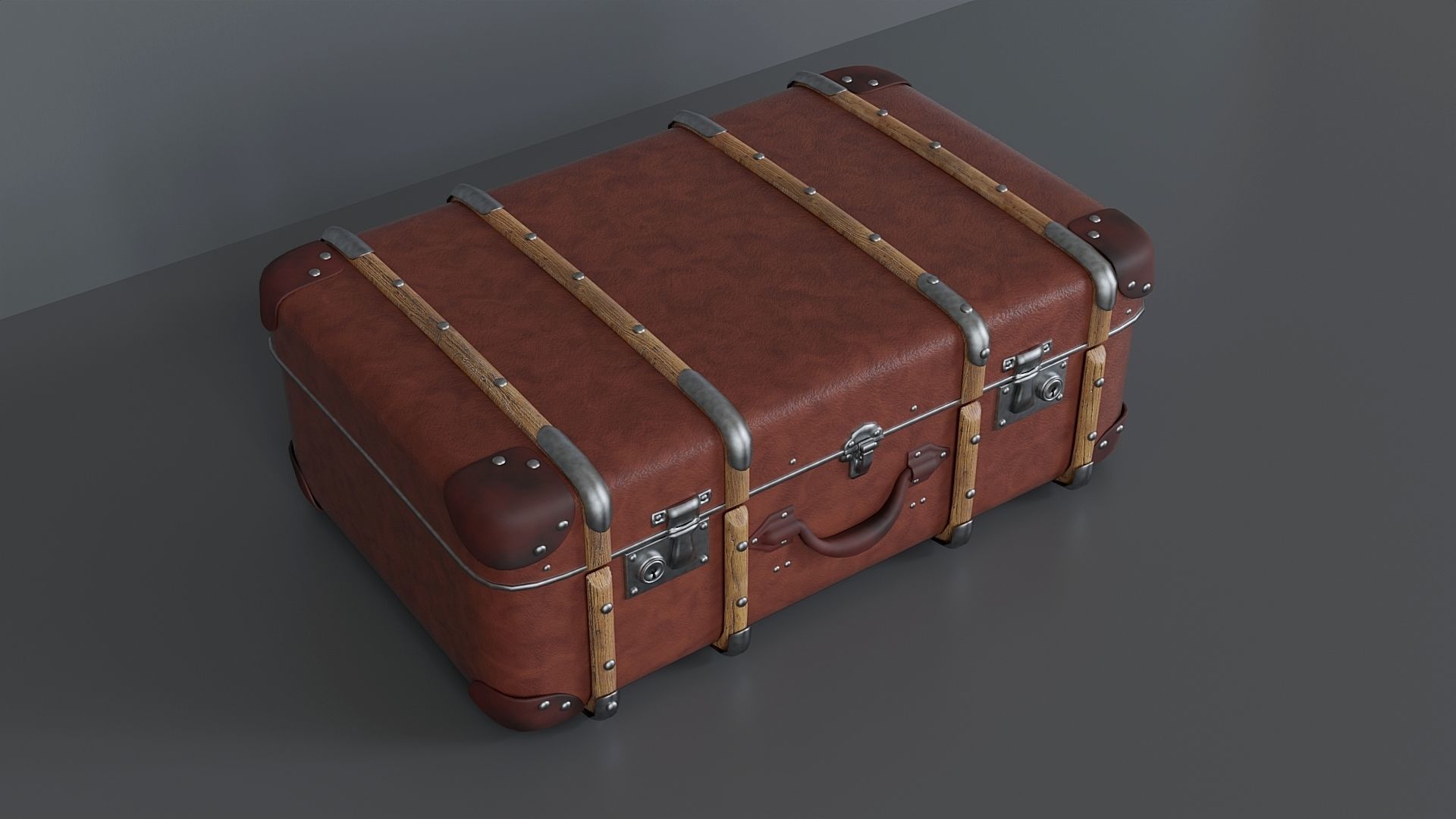 Large rare leatherette suitcase 3D model_1