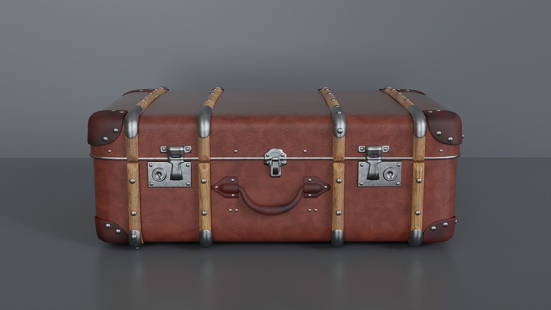 Large rare leatherette suitcase 3D model_2