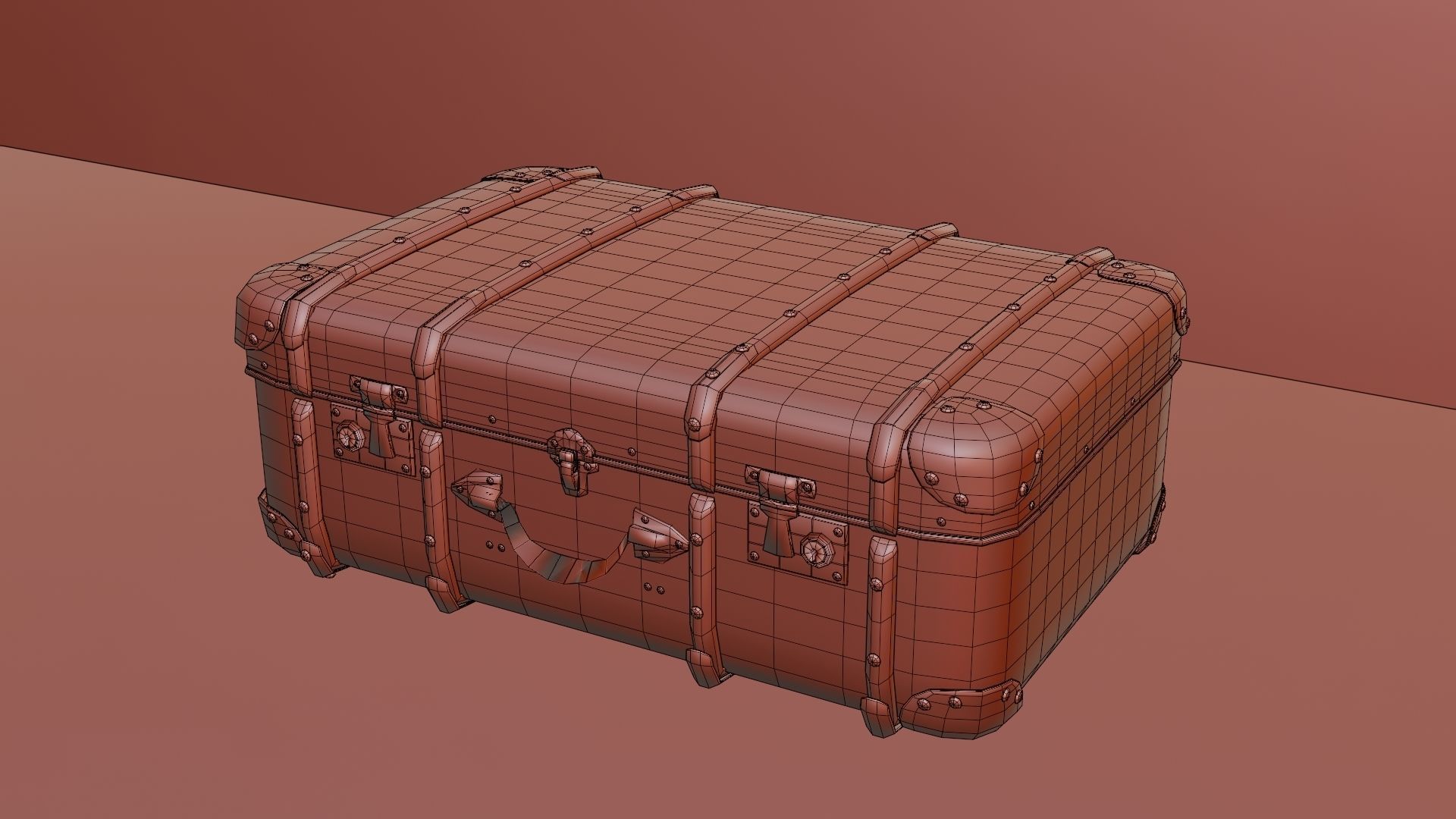 Large rare leatherette suitcase 3D model_5