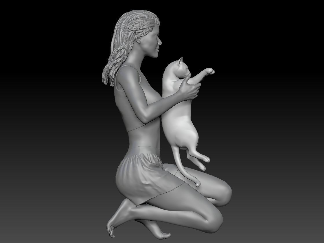 GIRL PLAY WITH CAT 2 3D print model_5