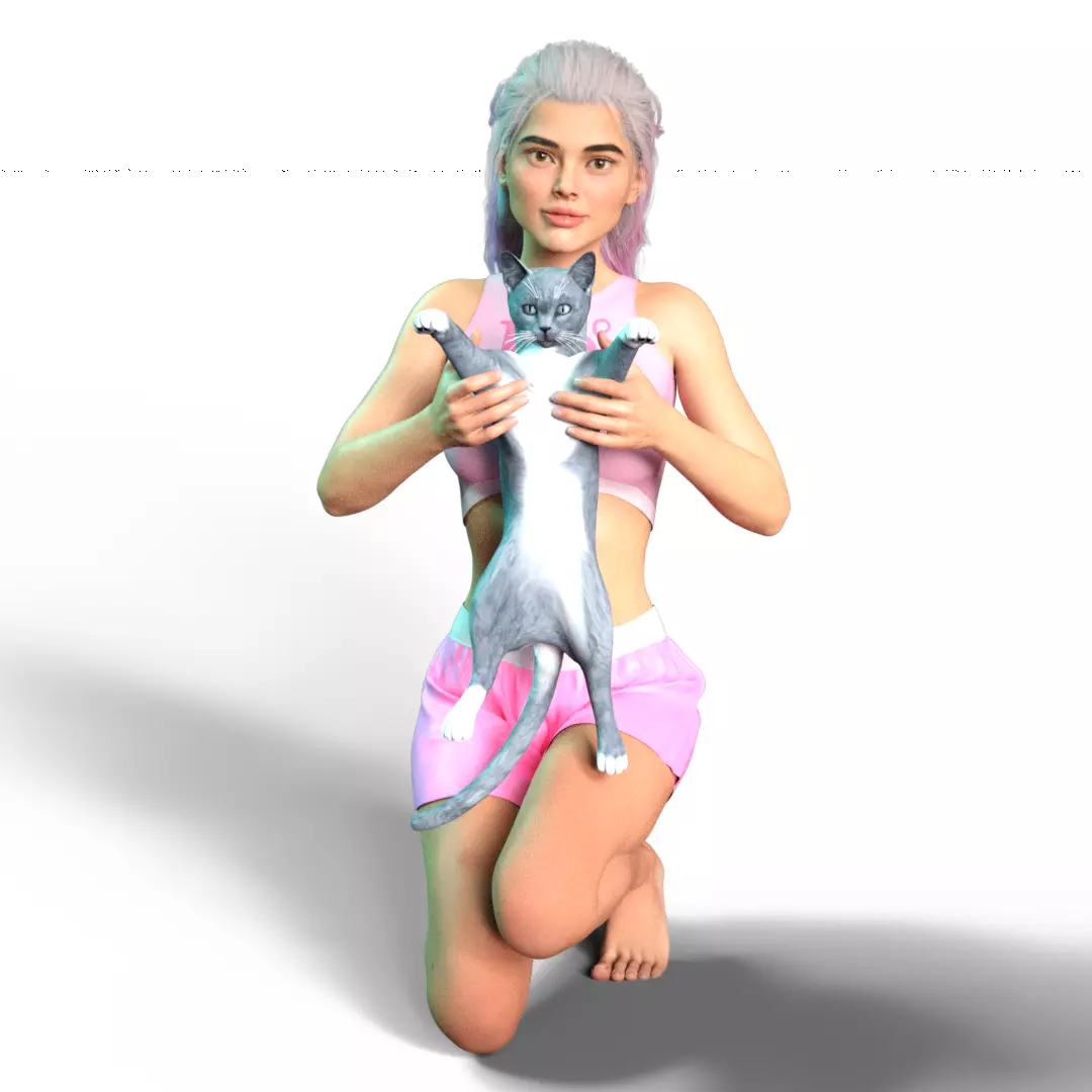 GIRL PLAY WITH CAT 2 3D print model_0