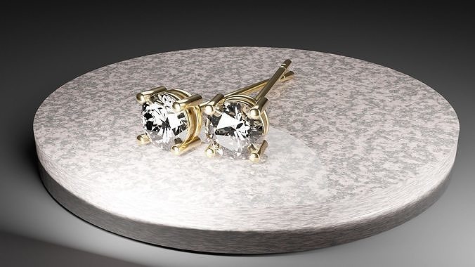 Earrings two diamond stud on plate Free 3D model