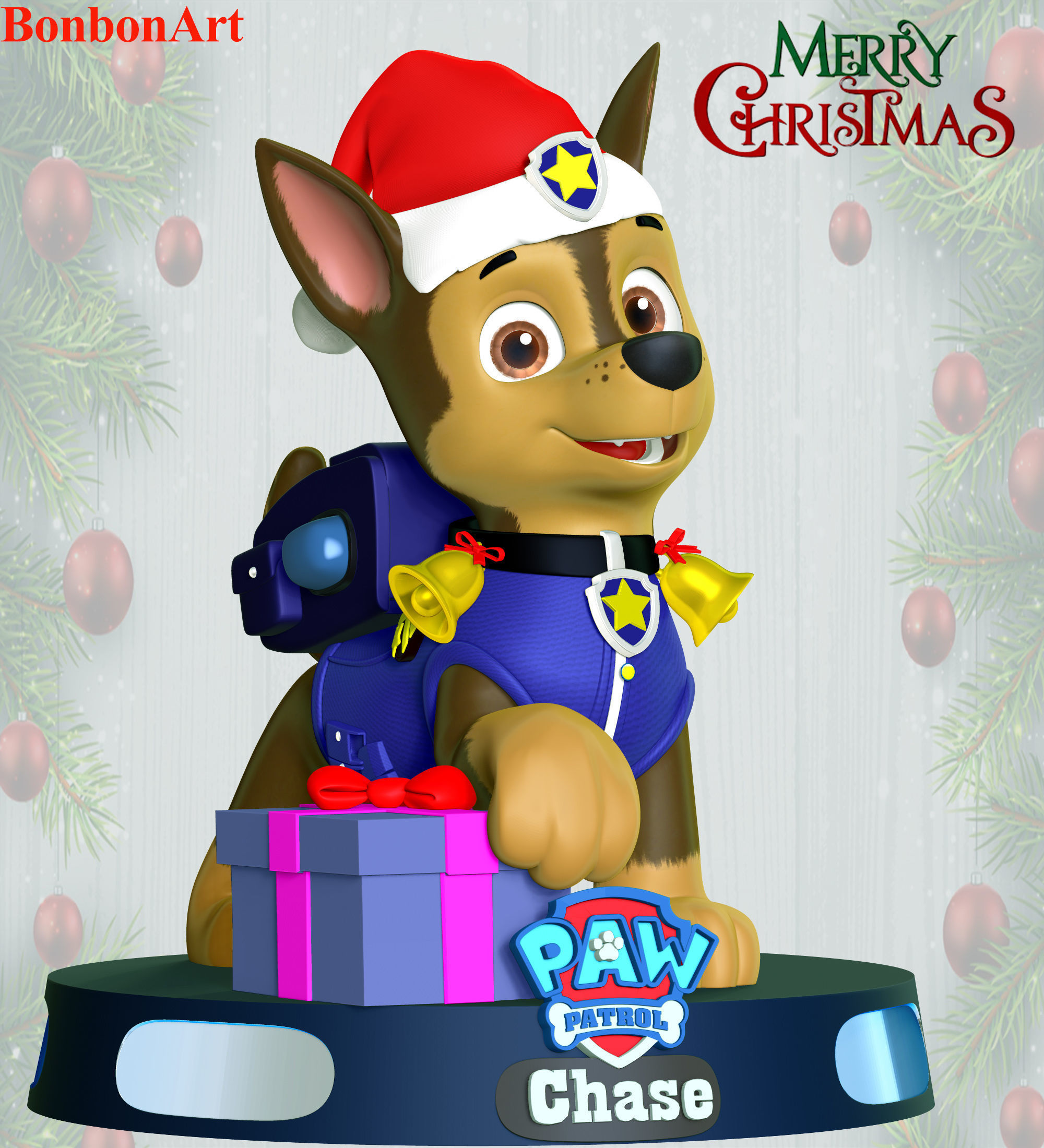 Chase Paw Patrol - Merry Christmas 3D print model_1
