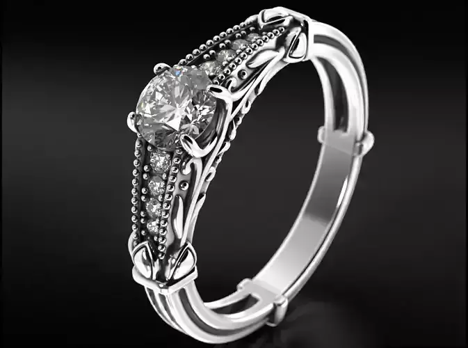 Silver engagement ring with diamonds 761