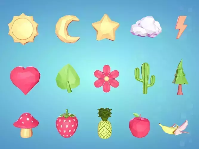 Low Poly Cartoon Icons Pack