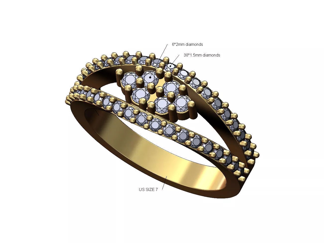 Diamond lips and cluster engagement ring US size 7 3D print model