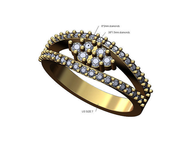 Diamond lips and cluster engagement ring US size 7 3D print model