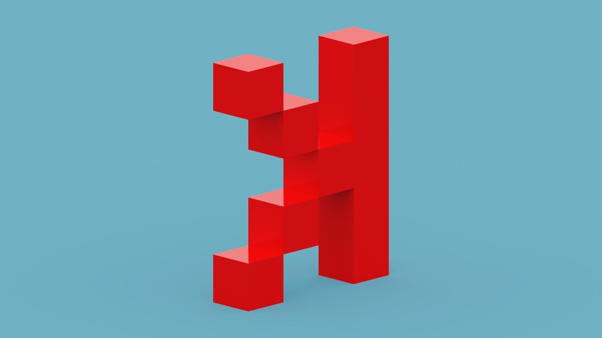 Pixel Letter K Low-poly 3D model_4