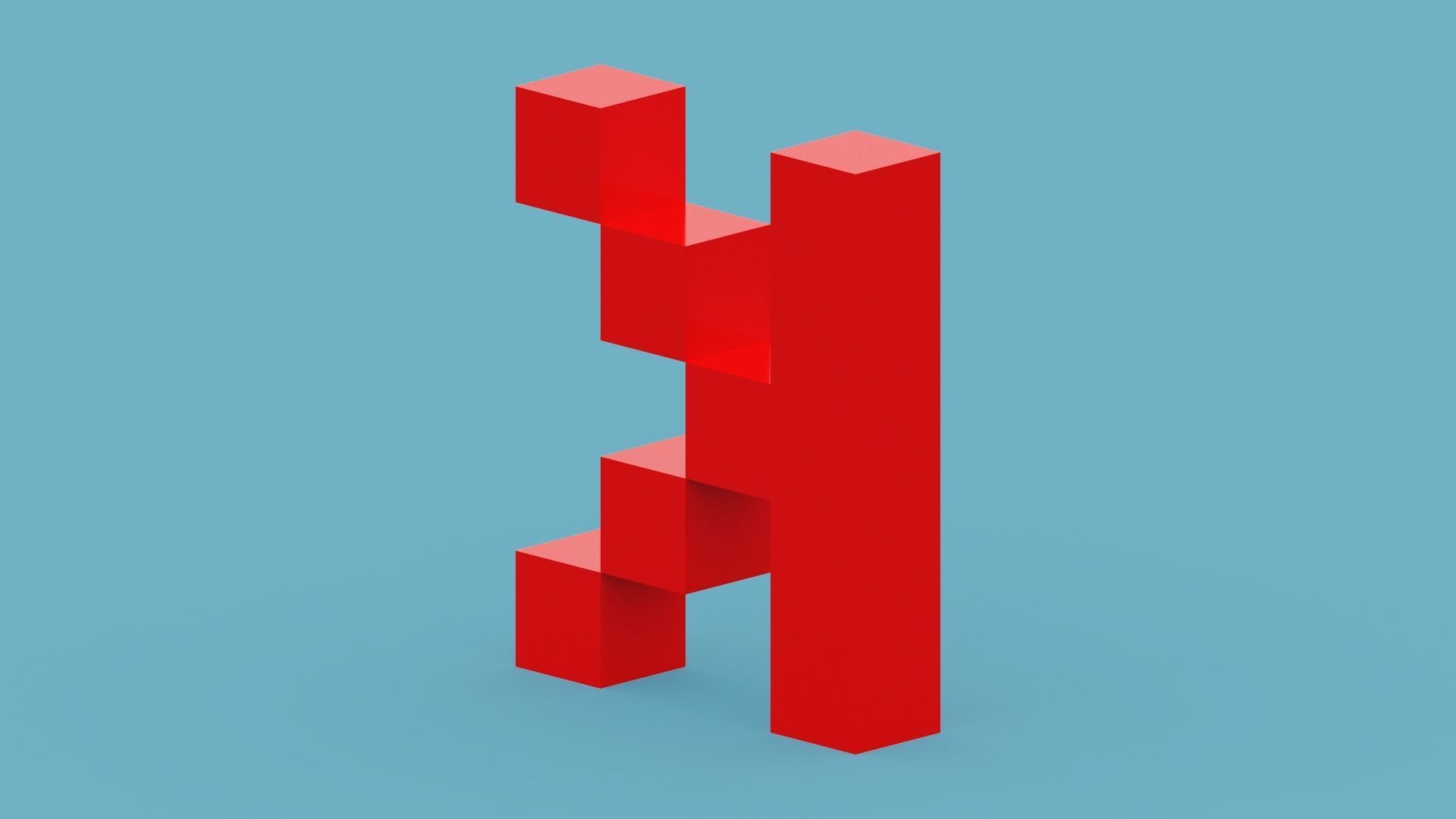 Pixel Letter K Low-poly 3D model_7