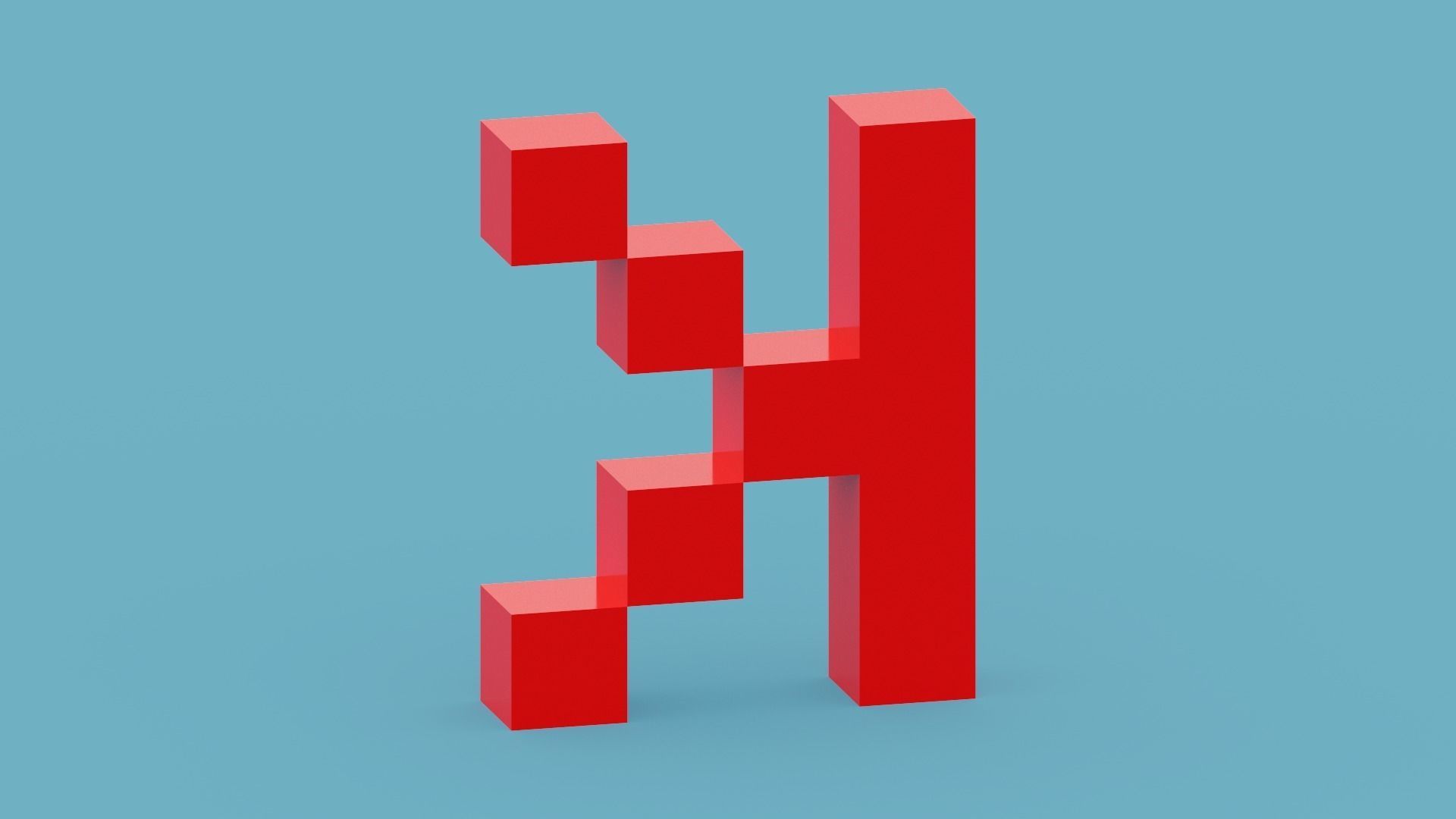 Pixel Letter K Low-poly 3D model_5