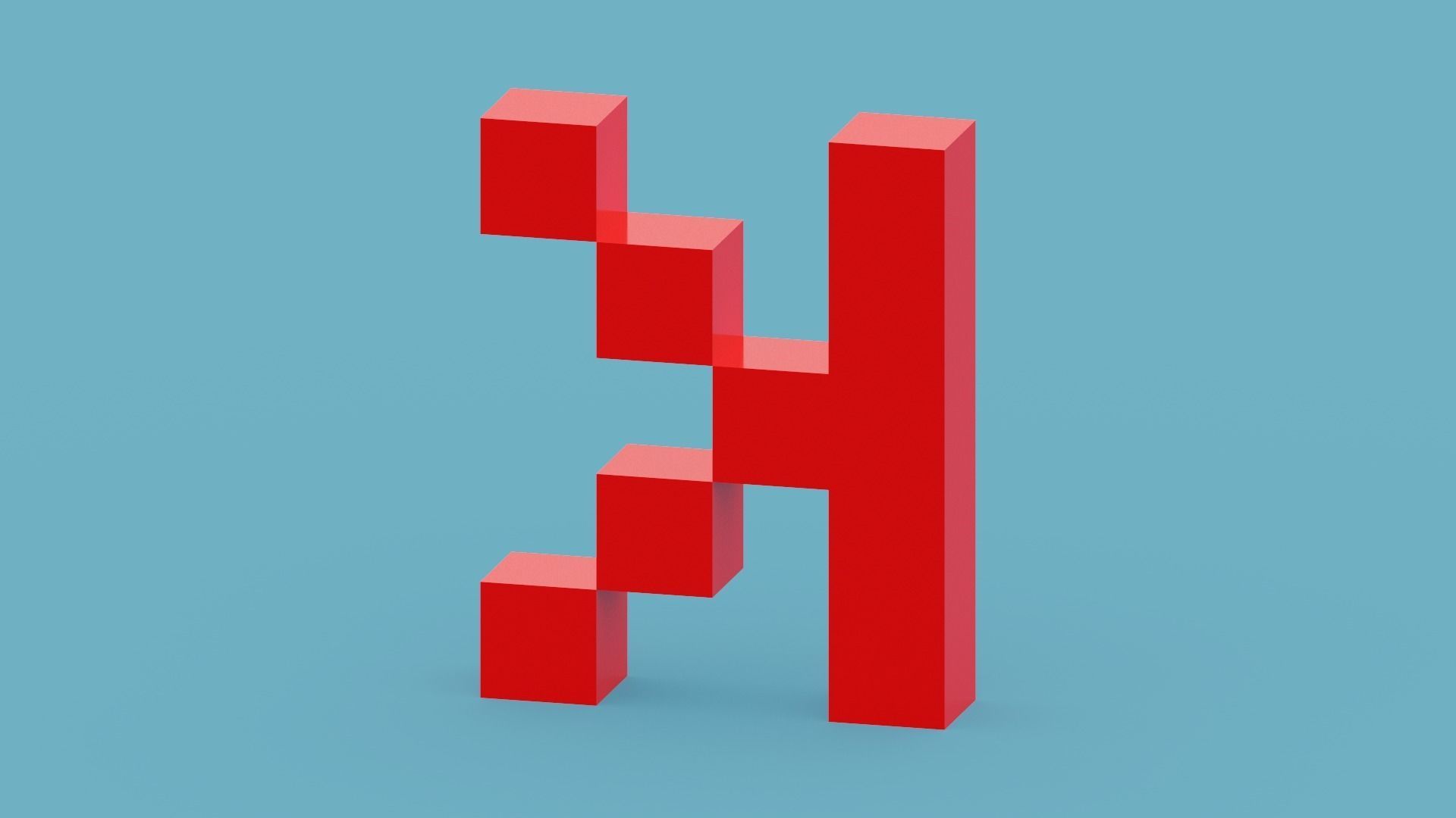 Pixel Letter K Low-poly 3D model_6