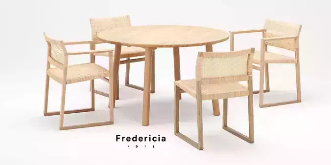 Fredericia Bm61 And Bm62 Cane Wicker Chairs With Taro 6121 Table