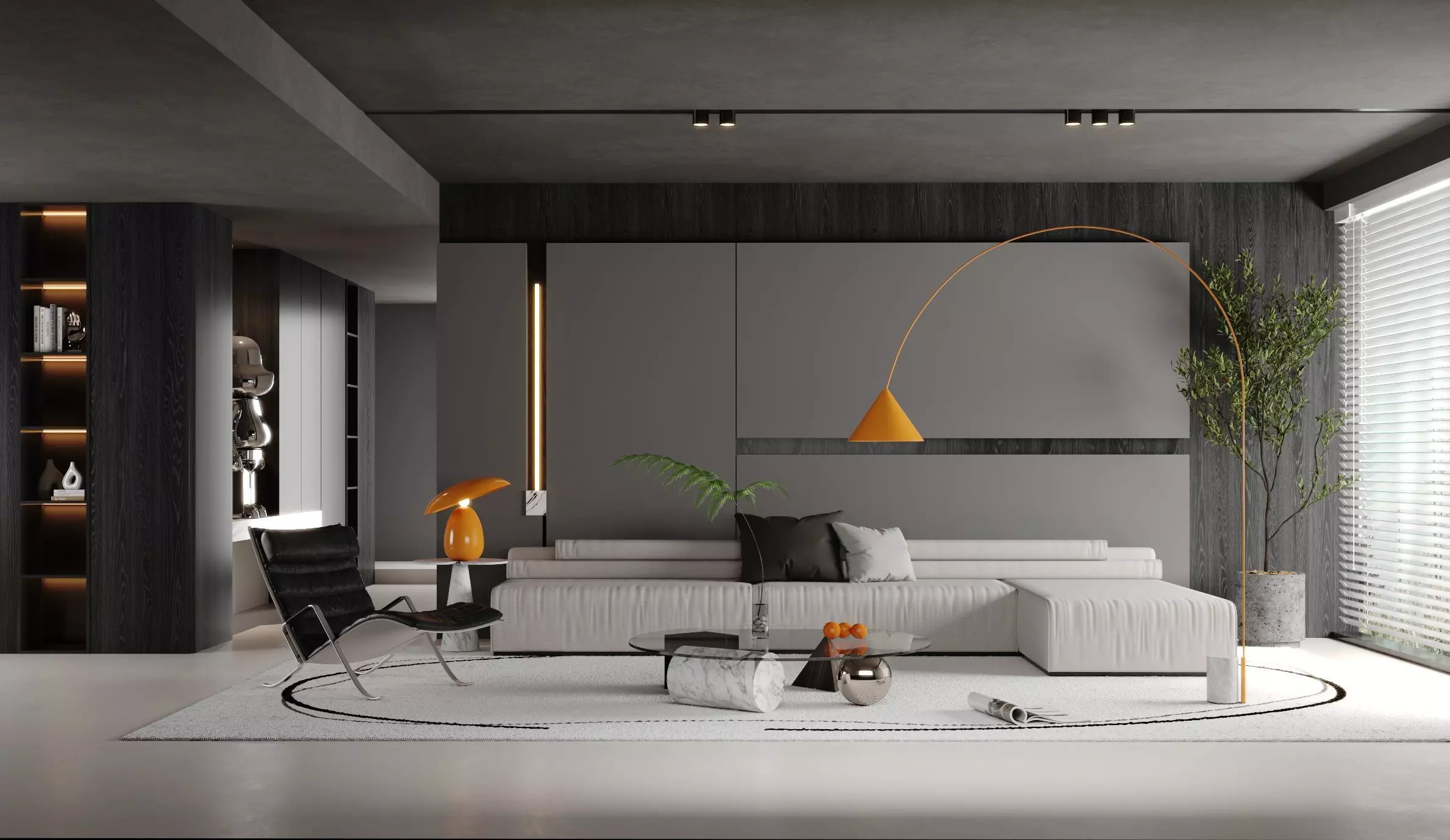 Modern minimalist living room 3D model_0
